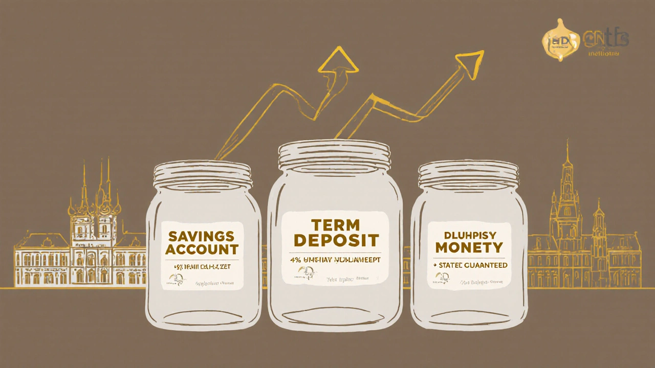 Tři nádoby s úsporami: dluhopisy monety mají nejvyšší úrok a nejnižší poplatky.
