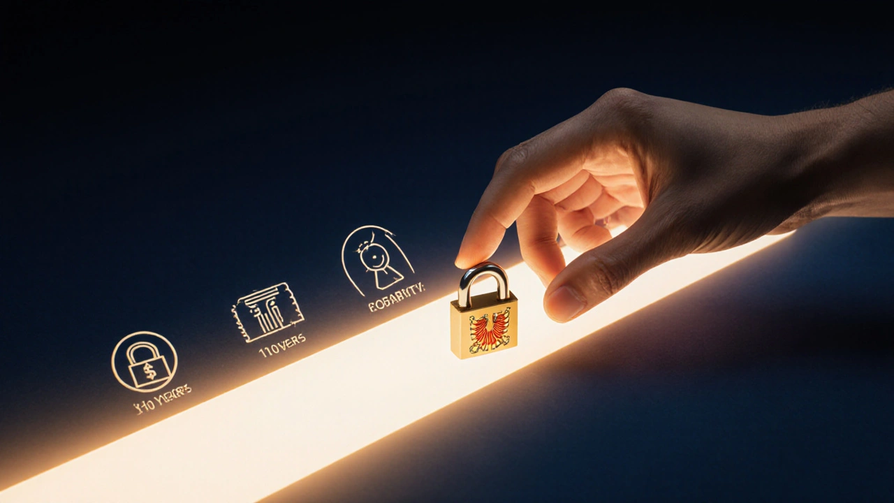 Zlatý klíč se zamyká do značky České republiky, symbolizující bezpečnou investici.