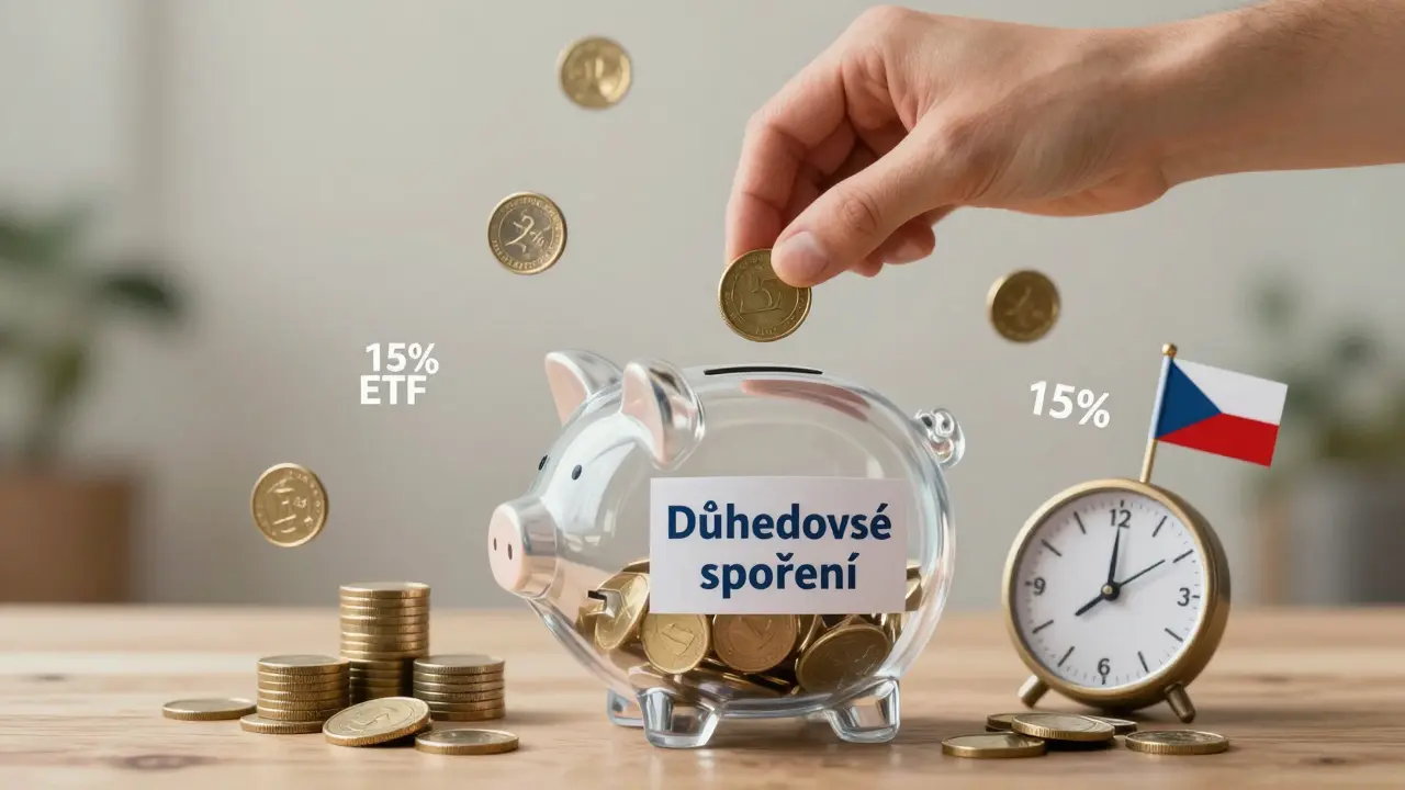 Mince v pokladnici s důchodovým spořením a bonusovými mincemi.