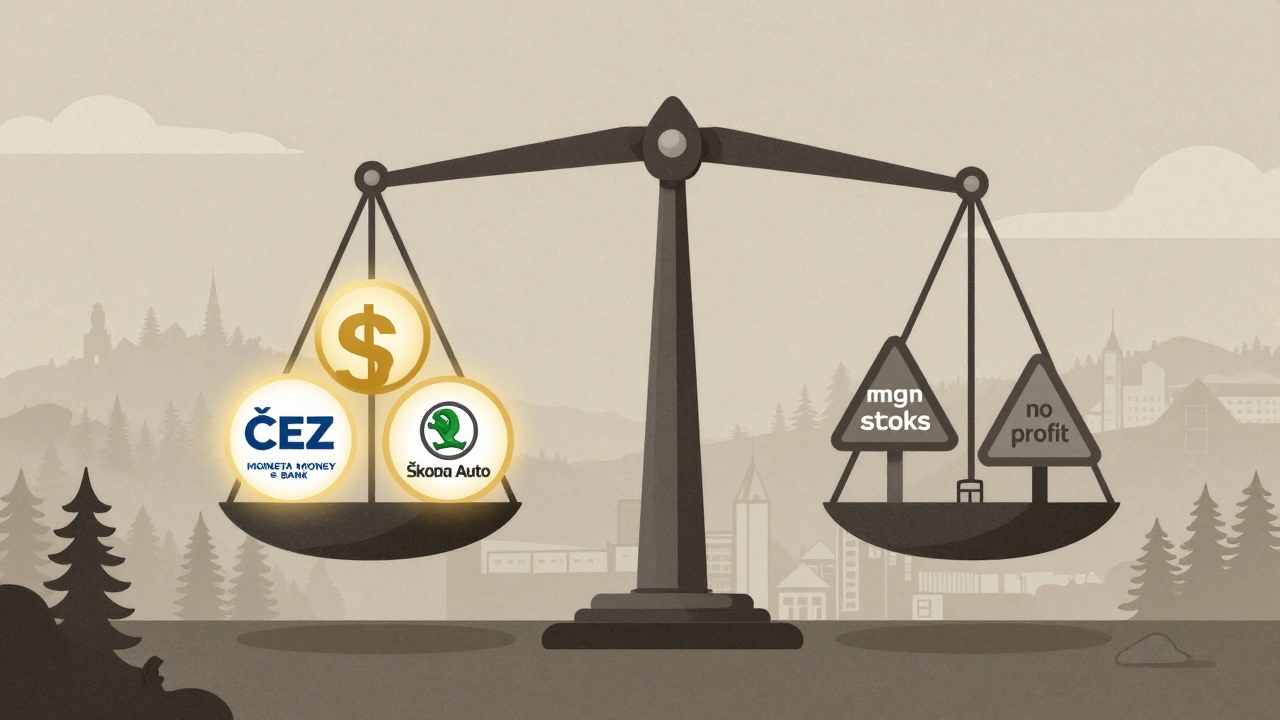 Váha s bezpečnými akciemi na jedné straně a rizikovými spekulacemi na druhé.