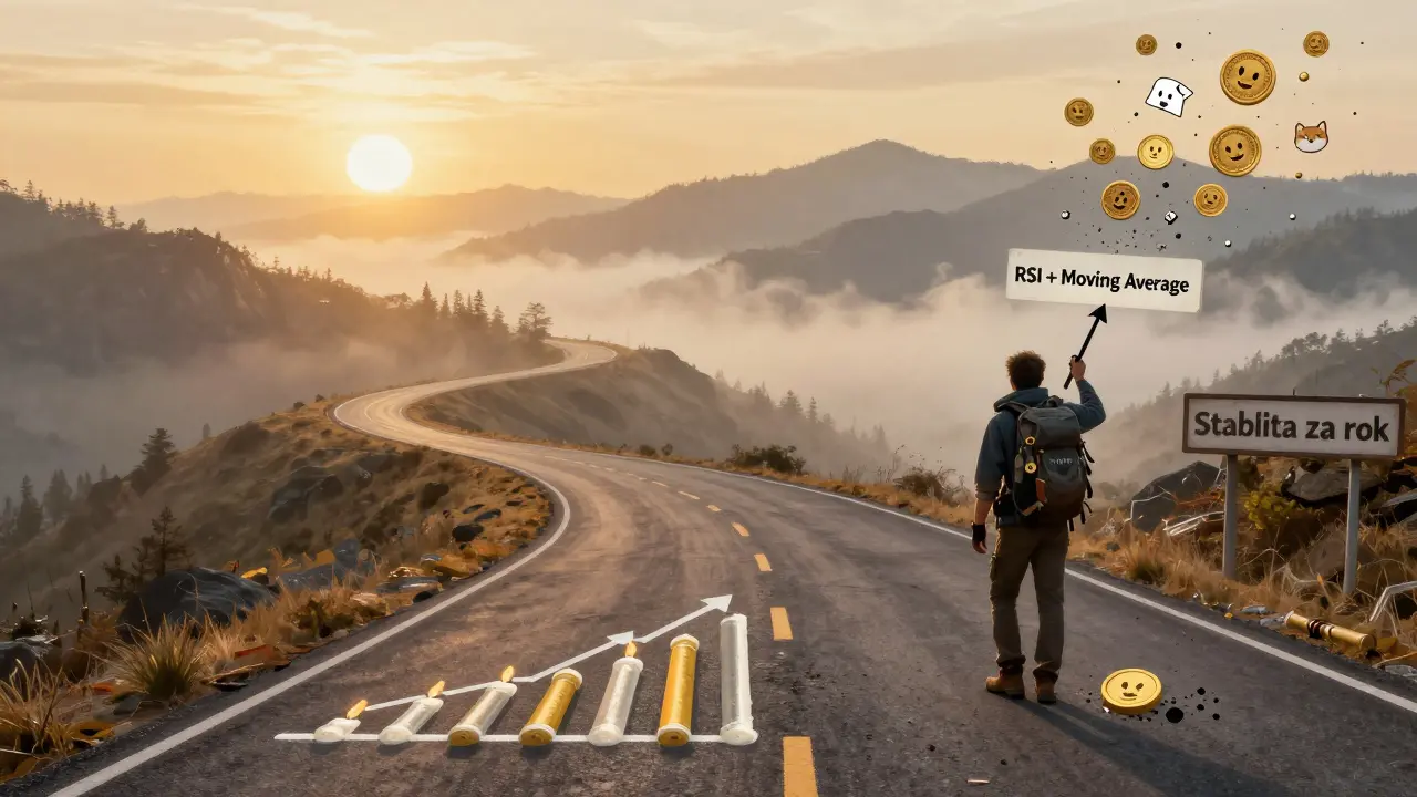 Cesta z kryptoměnových grafů vede k horám, hocha se drží plánu, meme mince se rozpadají.