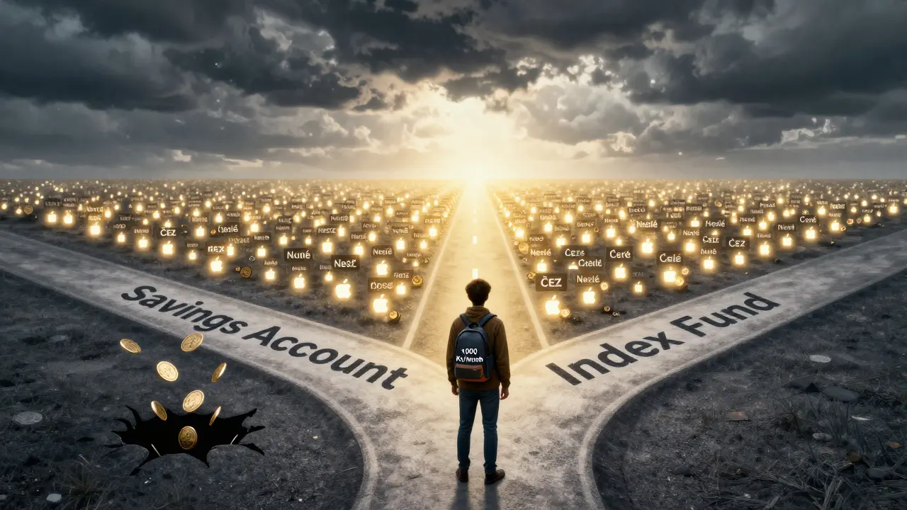 Člověk volí cestu investic místo úspor, přičemž investice vedou k jasnému horizontu.