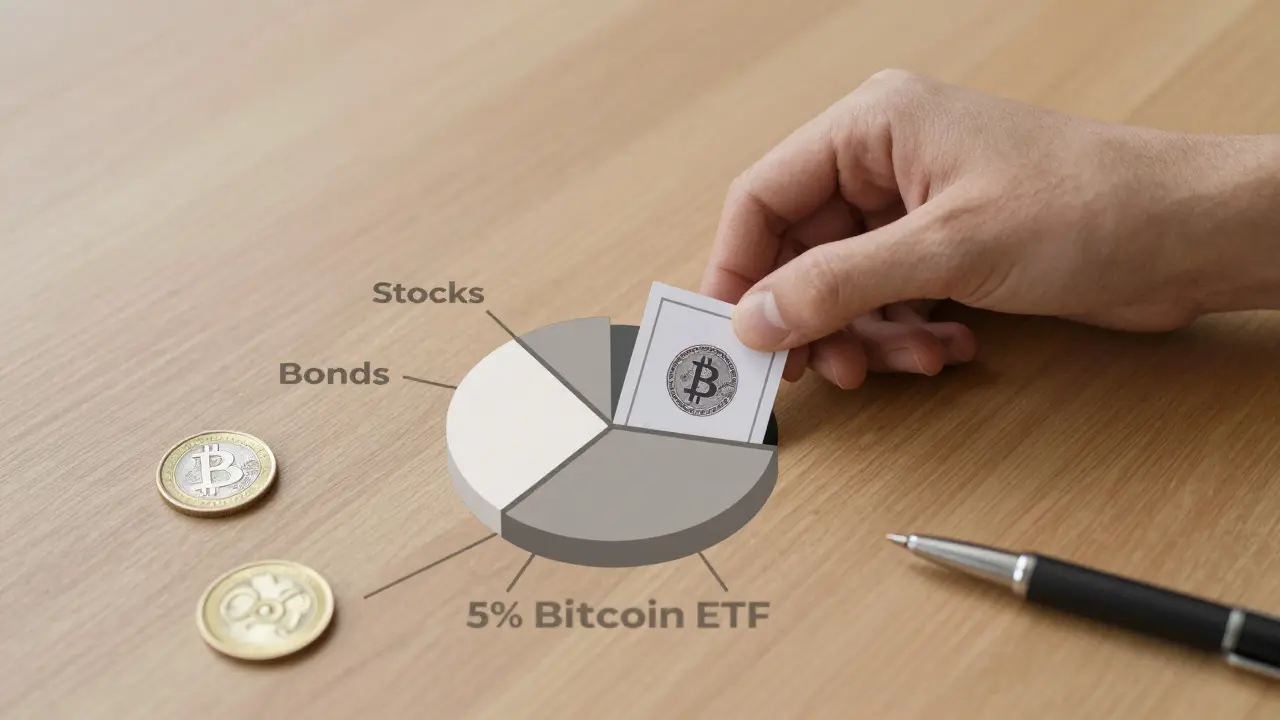 Malý podíl Bitcoin ETF v rámci rozdělené investiční portfolia.