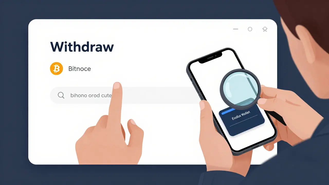 Rozdělený obraz: osoba na počítači odesílá Bitcoin a na telefonu kontroluje adresu peněženky.