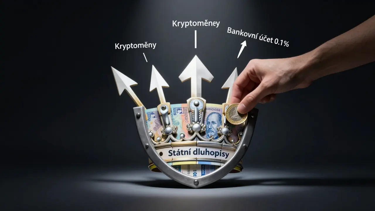 Ochranný štít ze státních dluhopisů odrazující rizika inflace a nízkých úroků.