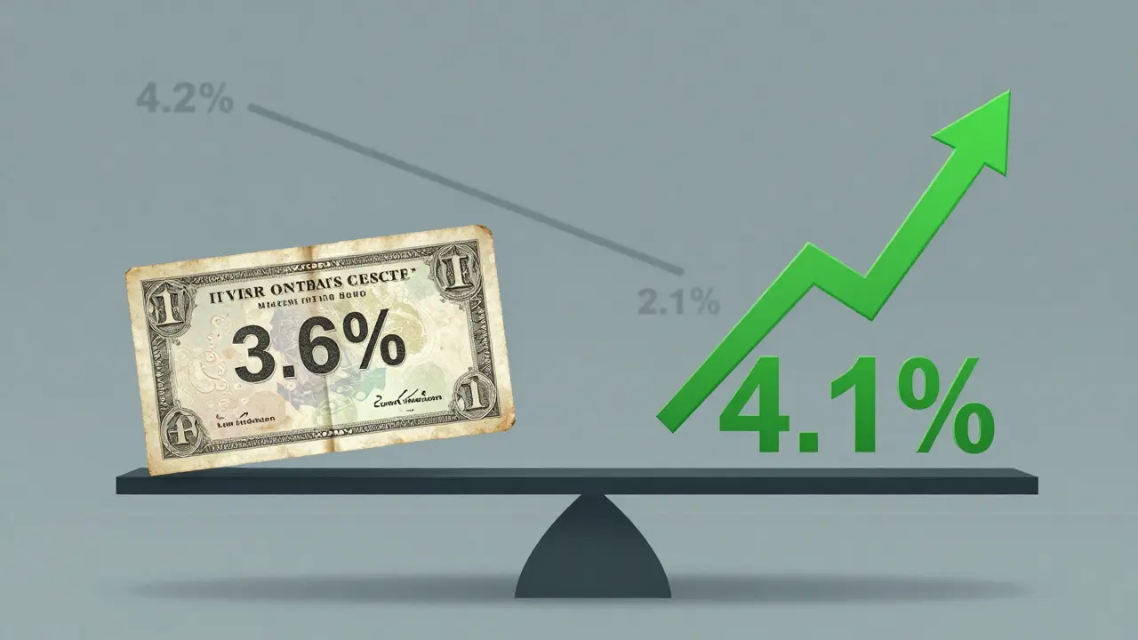 Stárnující inflační dluhopis na jedné straně vah, nový s vyšším úrokem na druhé.