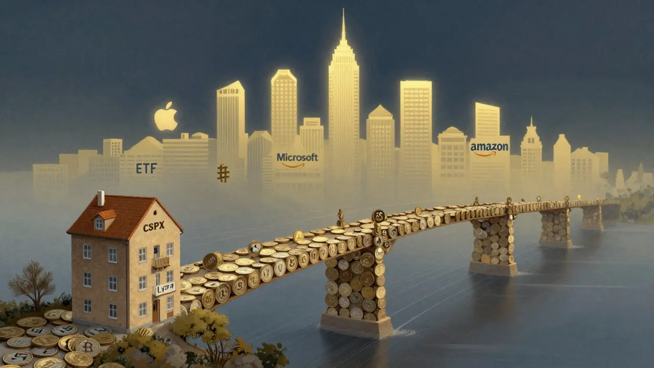 Symbolický most spojující české úspory s americkými technologickými giganty.