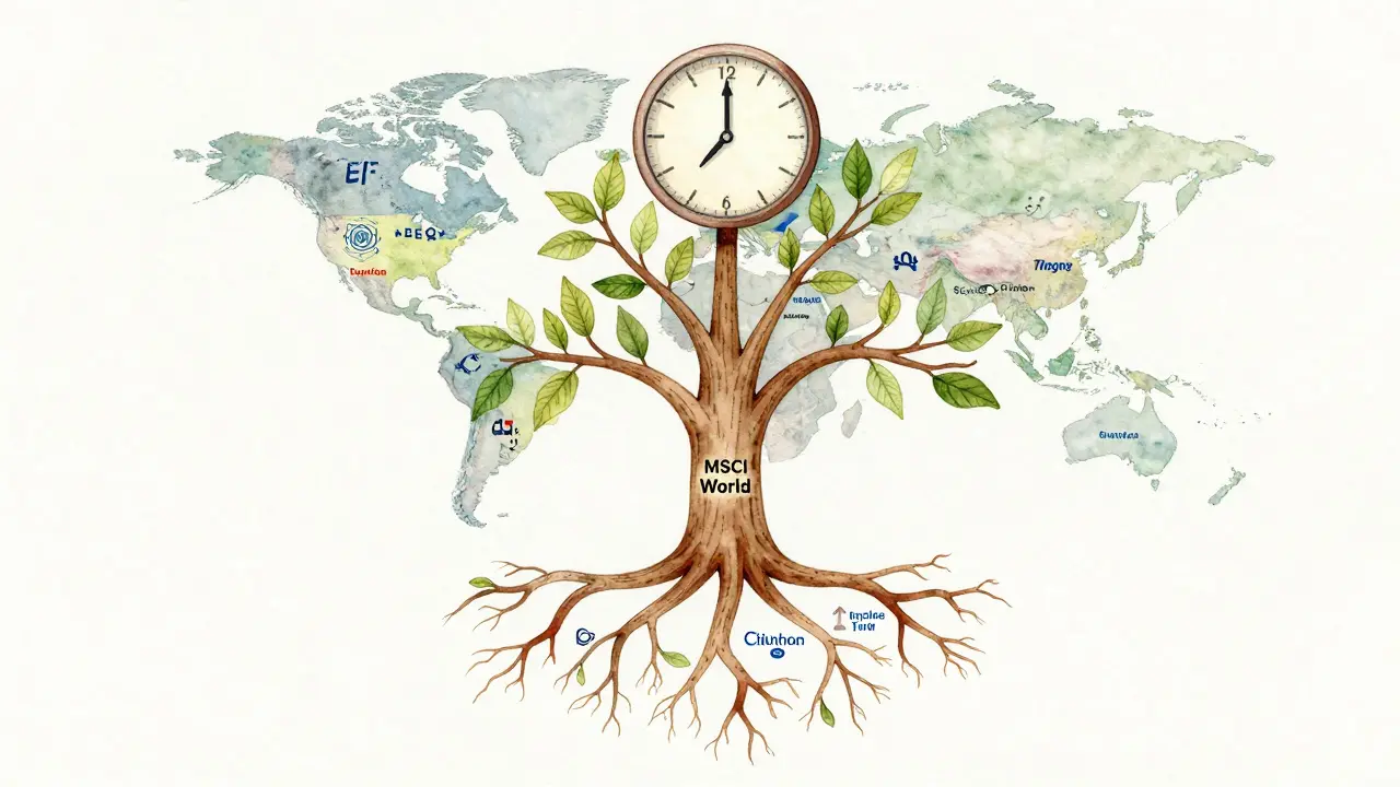 ETF podíl se mění v strom s kořeny rozprostřenými po celém světě.