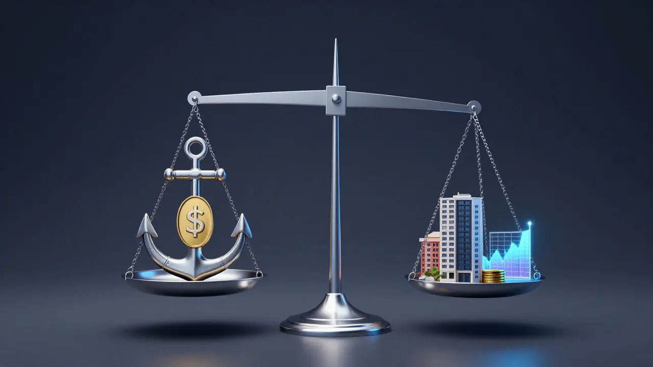 Kčivá váha symbolizující diverzifikaci investic mezi státní dluhopisy a další aktiva.