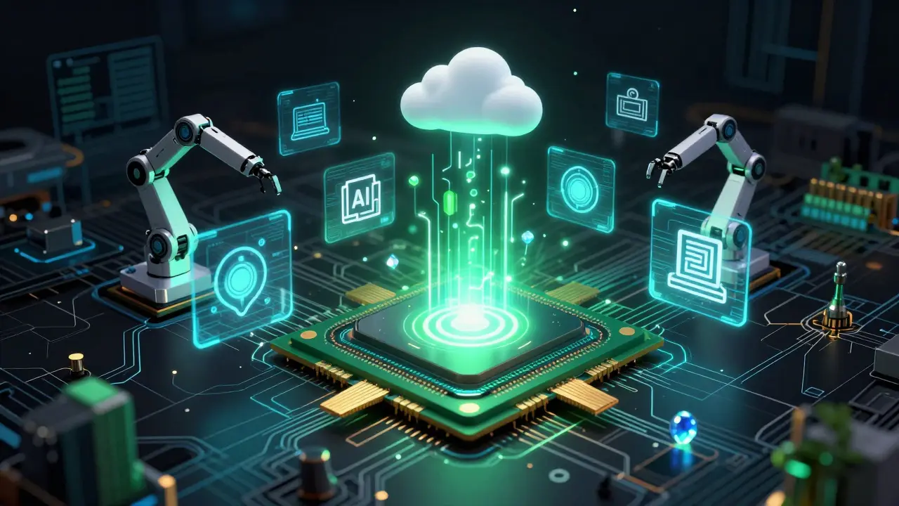 Kresba čipu NVIDIA jako základní infrastruktury pro růst moderních AI technologií.