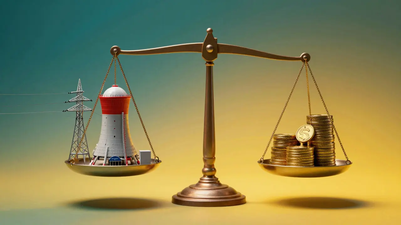 Váha vyvažující investice do jaderné energetiky a dividendy.