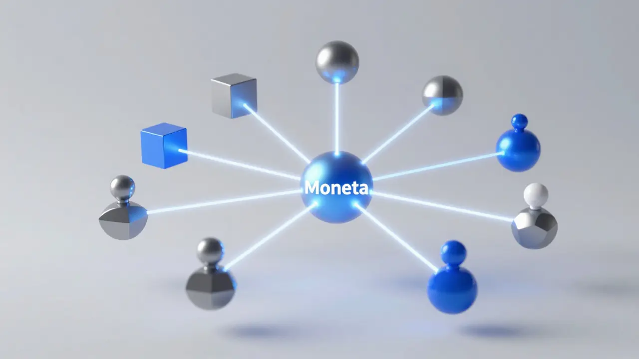 Abstraktní vizualizace decentralizovaného trhu s dluhopisy a dealerů