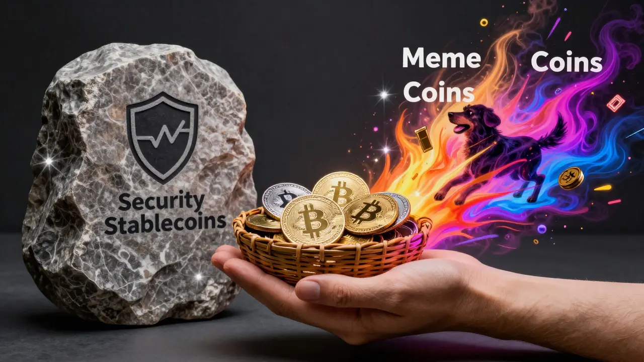 Konceptní ilustrace různých strategií investování do kryptoměn.