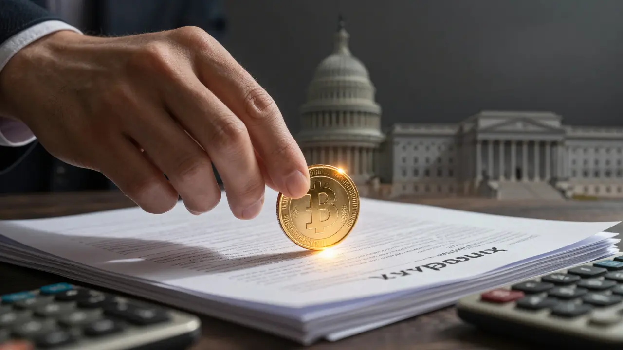 Zlatá mince nad daňovými dokumenty symbolizující finanční plánování a daně