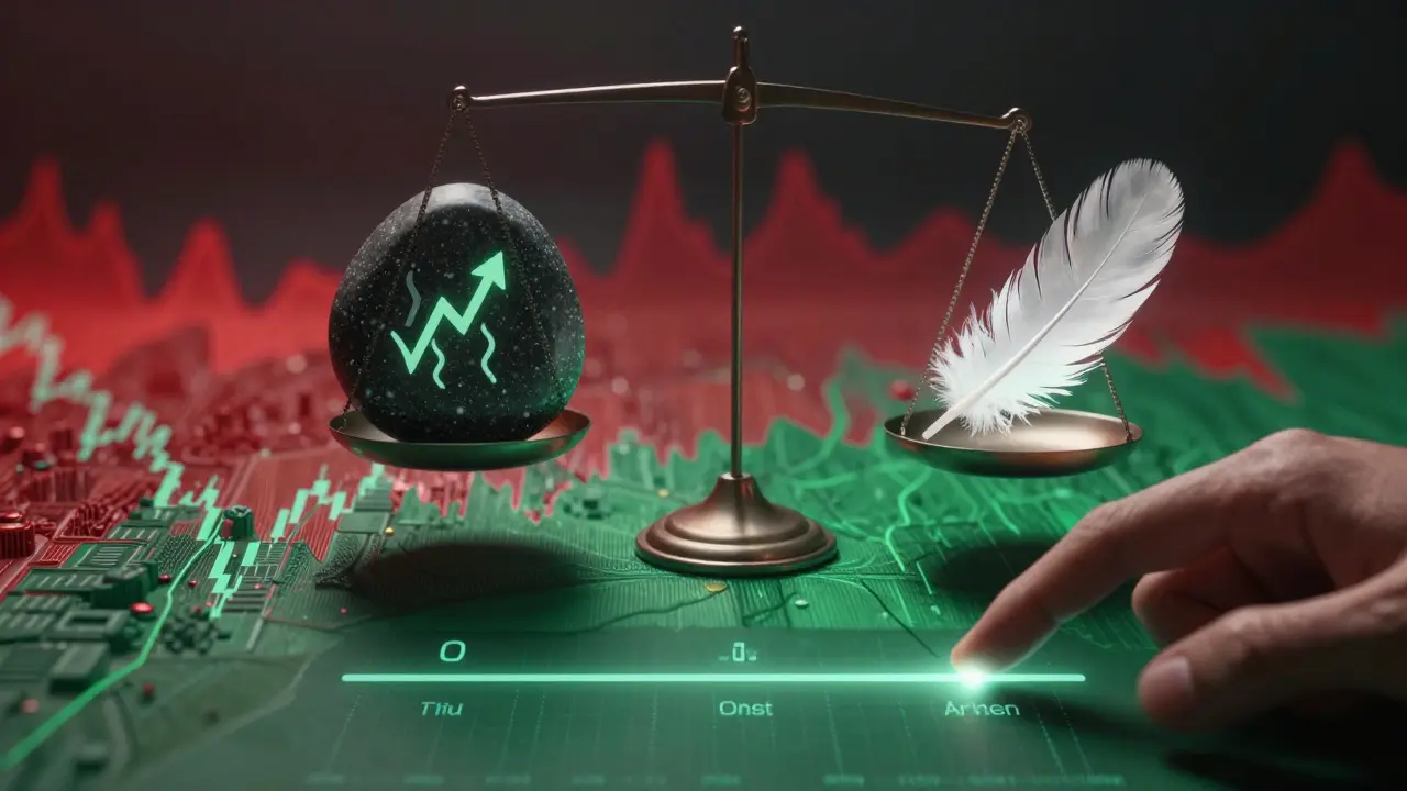 Abstraktní váha zobrazující vliv úrokových sazeb a inflace na cenu Bitcoinu