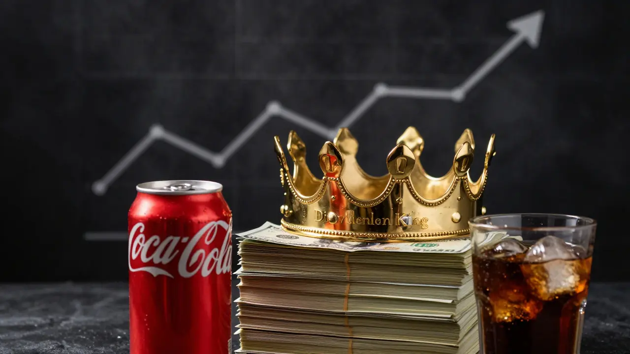 Zlatá koruna na hromádce dolarů vedle lahve Coca-Coly