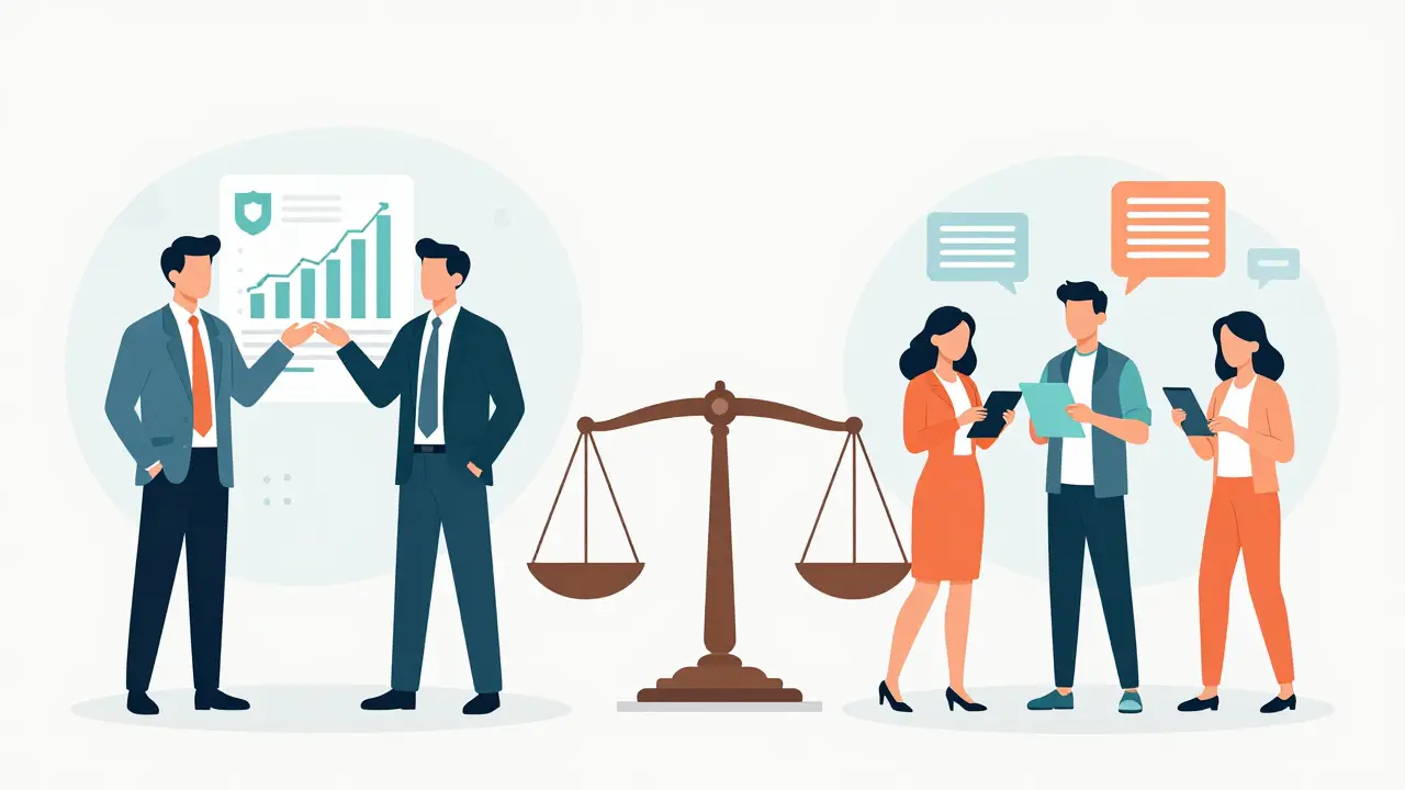 Ilustrace institucionálních investorů a běžných lidí investujících online