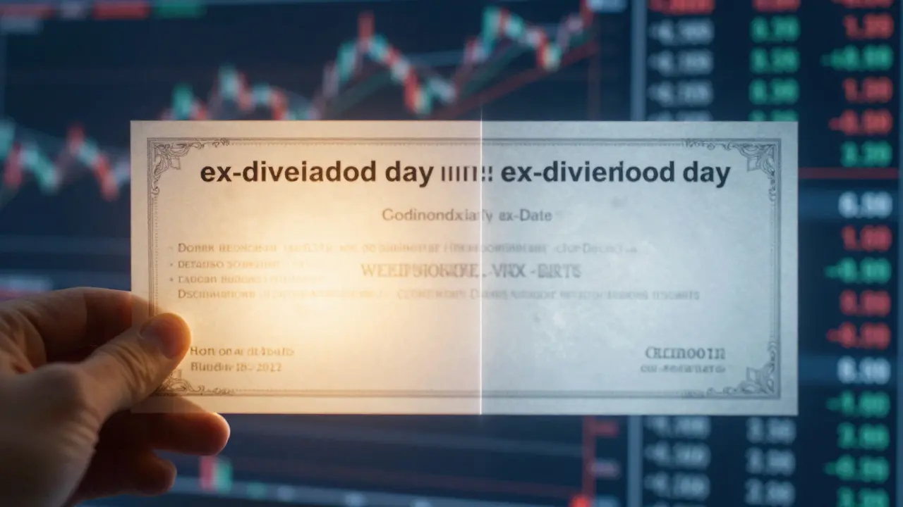 Vizuální metafora rozdílu při nákupu před a po ex-datumu