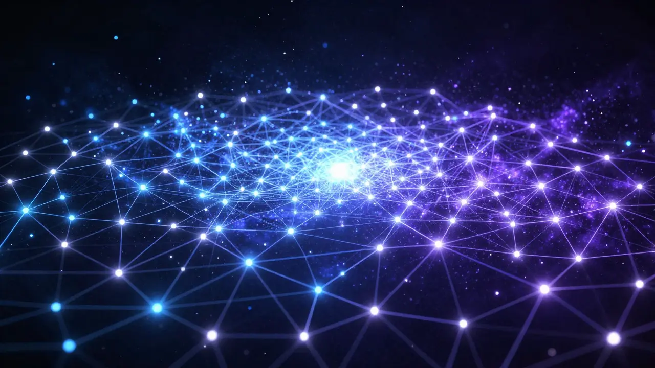 Abstraktní vizualizace decentralizované blockchain sítě