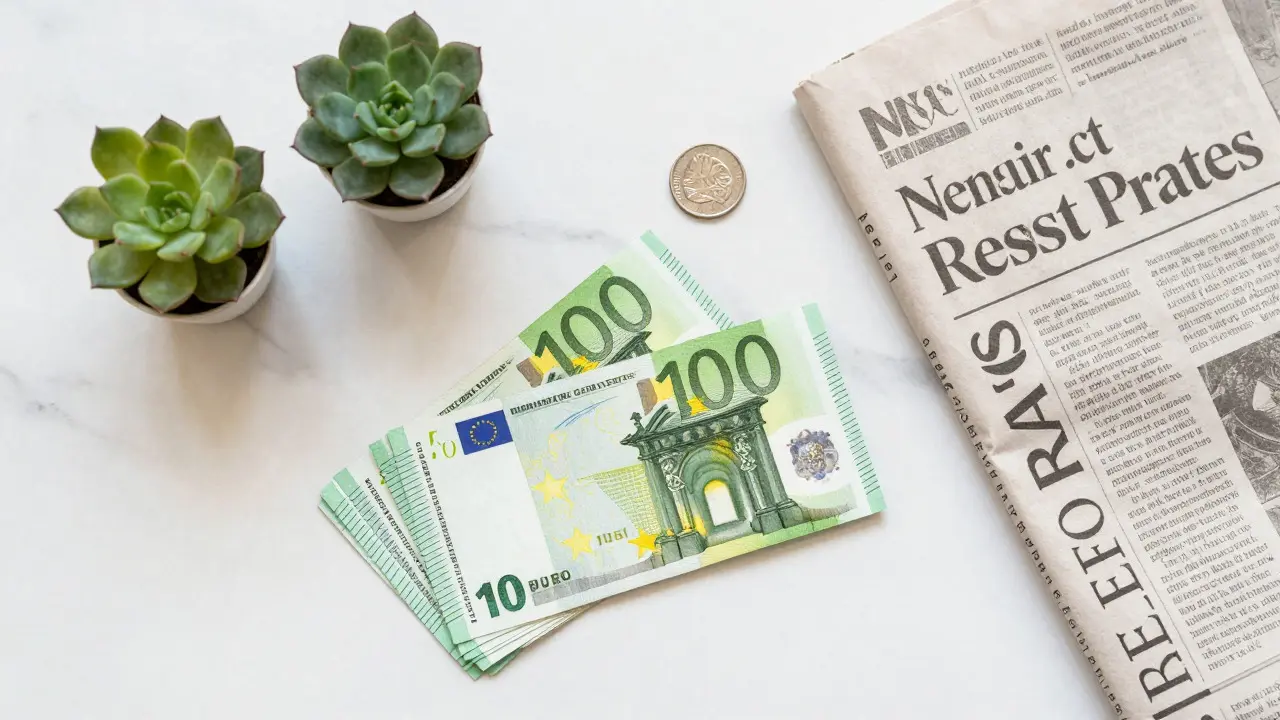 Minimalistická kompozice peněz a rostliny symbolizující finanční plánování