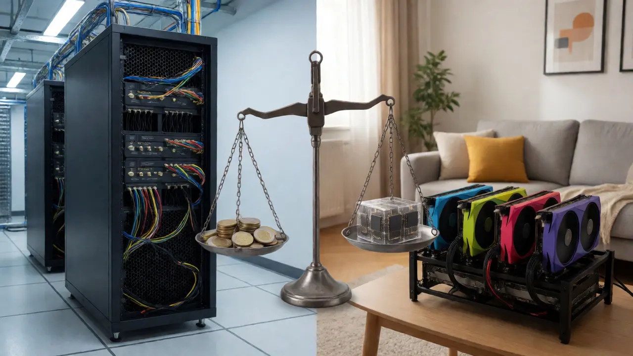 Porovnání průmyslového ASIC těžaře a domácího GPU rig pro těžbu kryptoměn